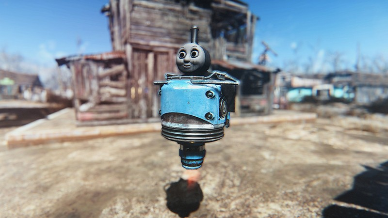 Illustration for article titled Fallout 4 Robots Are Way More Intimidating With a Thomas Head